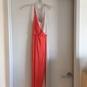 Orange and tan maxi dress